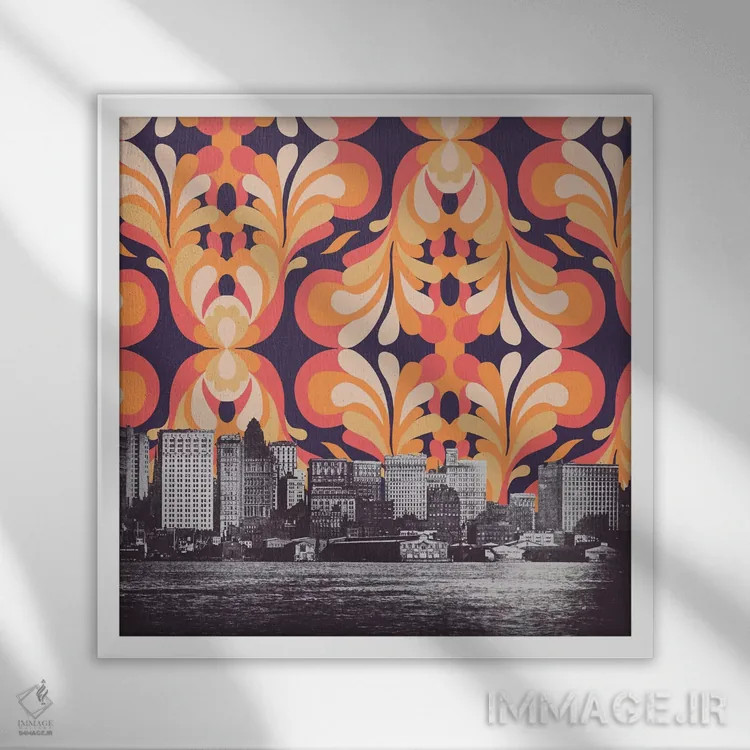 تابلو آسمانهای رنگارنگ بر فراز نیویورک اثر فلوران بُدار (هنرمند فرانسوی) - نمای قابدار سفید