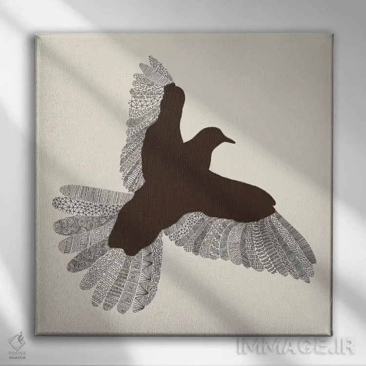 تابلو پرنده روی زمینه بژ اثر فلوران بُدار (هنرمند فرانسوی) - نمای روبهرو روی دیوار