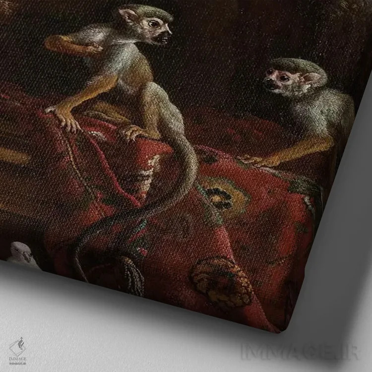 تابلو پرندگان و میمونها اثر فلوران بُدار (هنرمند فرانسوی) - نمای نزدیک بافت بوم