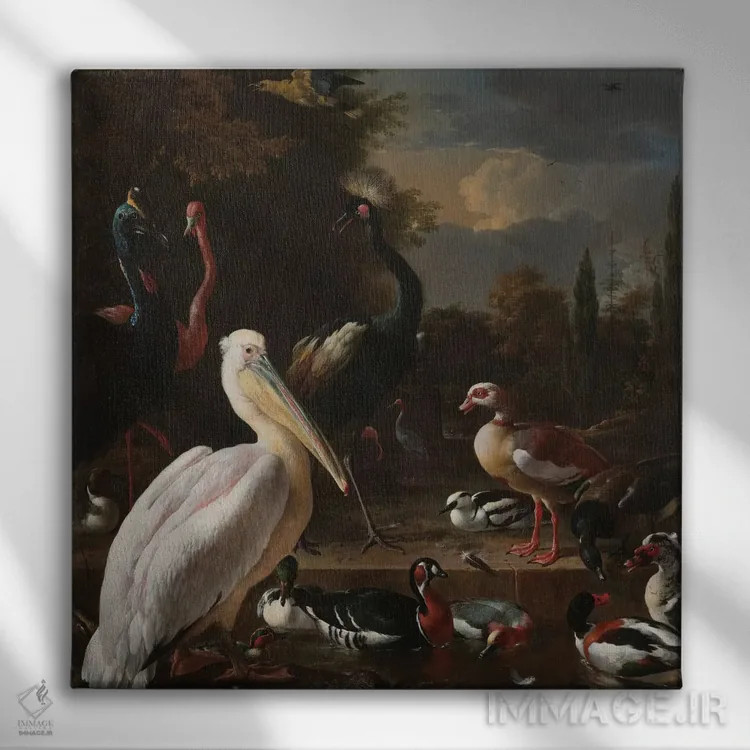 تابلو پرندگان در استخر اثر فلوران بُدار (هنرمند فرانسوی) - نمای روبهرو روی دیوار