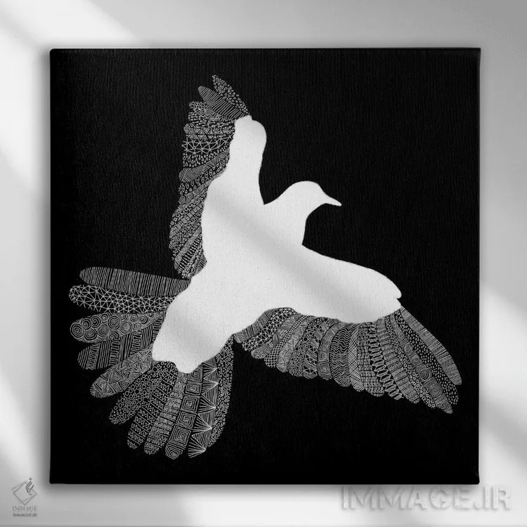 تابلو پرنده روی زمینه مشکی اثر فلوران بُدار (هنرمند فرانسوی) - نمای روبهرو روی دیوار