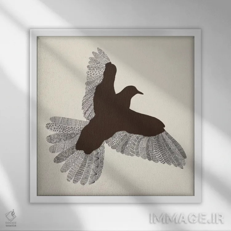 تابلو پرنده روی زمینه بژ اثر فلوران بُدار (هنرمند فرانسوی) - نمای قابدار سفید