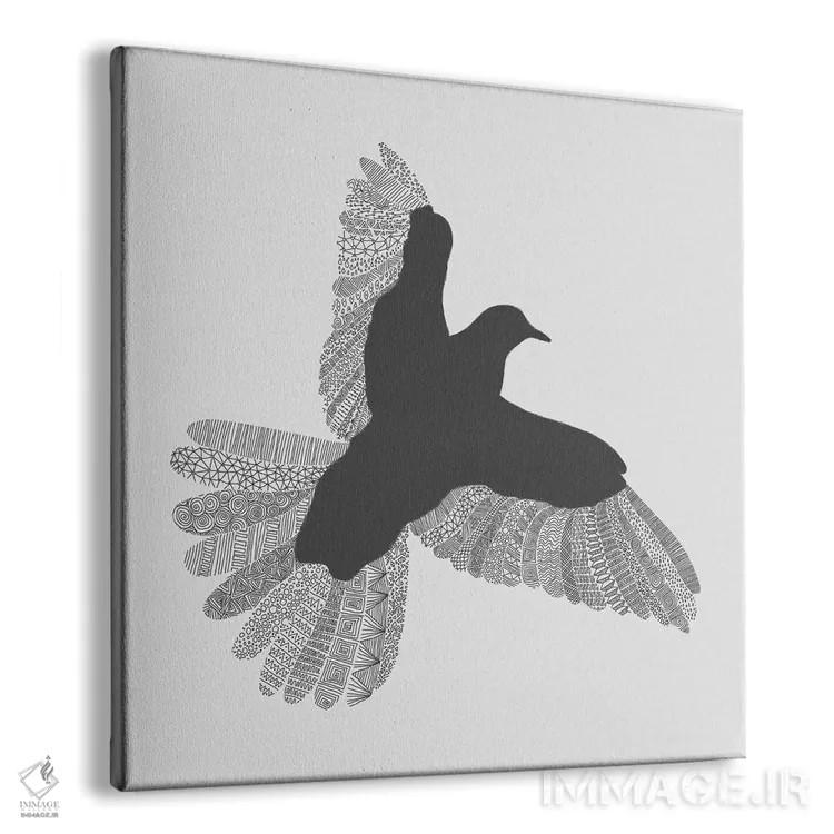 تابلو پرنده روی زمینه خاکستری اثر فلوران بُدار (هنرمند فرانسوی) - نمای پرسپکتیو محصول