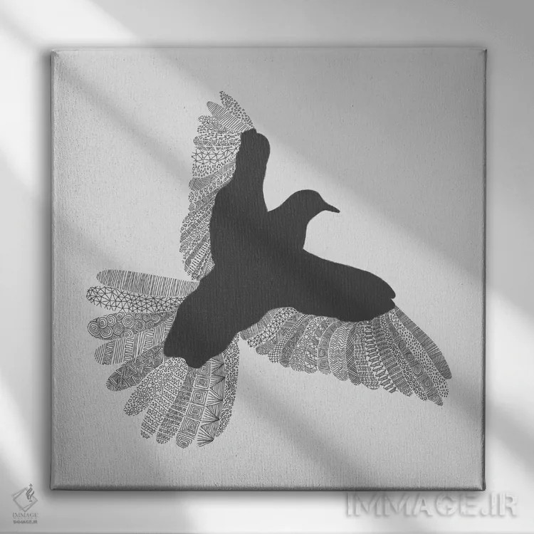 تابلو پرنده روی زمینه خاکستری اثر فلوران بُدار (هنرمند فرانسوی) - نمای روبهرو روی دیوار