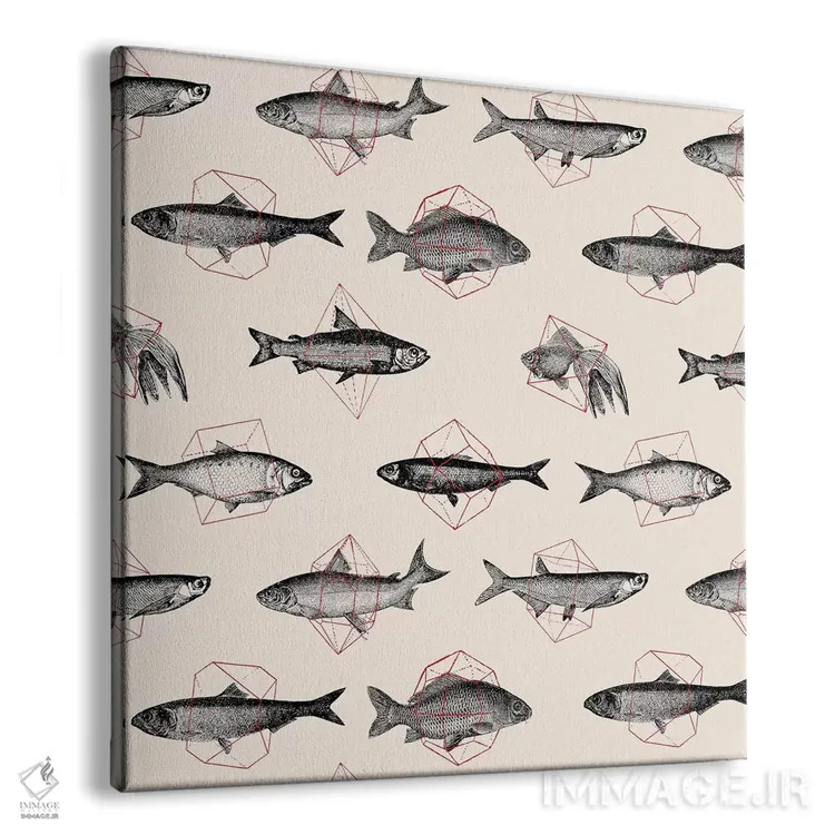 تابلو ماهیها در اشکال هندسی ۱ اثر فلوران بُدار (هنرمند فرانسوی) - نمای پرسپکتیو محصول