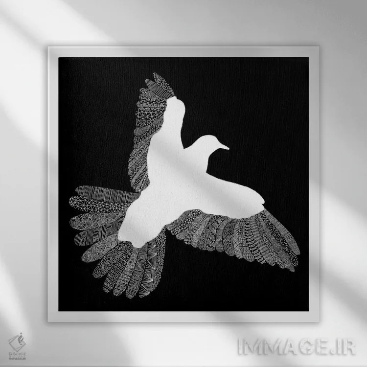 تابلو پرنده روی زمینه مشکی اثر فلوران بُدار (هنرمند فرانسوی) - نمای قابدار سفید