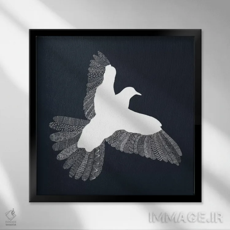 تابلو پرنده روی زمینه آبی اثر فلوران بُدار (هنرمند فرانسوی) - نمای قابدار مشکی