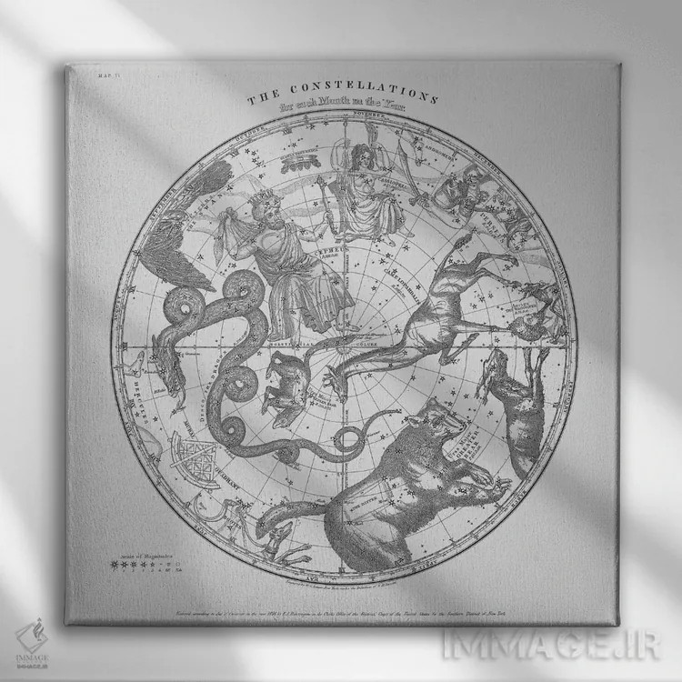 تابلو صورتهای فلکی بر زمینه سفید اثر فلوران بُدار (هنرمند فرانسوی) - نمای روبهرو روی دیوار