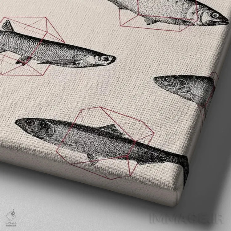 تابلو ماهیها در اشکال هندسی ۱ اثر فلوران بُدار (هنرمند فرانسوی) - نمای نزدیک بافت بوم