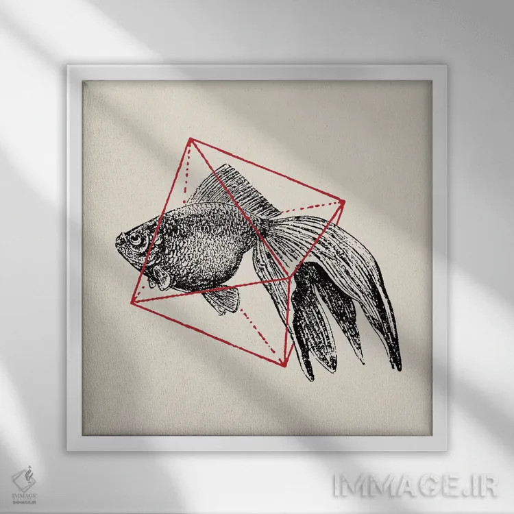 تابلو ماهی در اشکال هندسی ۳ اثر فلوران بُدار (هنرمند فرانسوی) - نمای قابدار سفید
