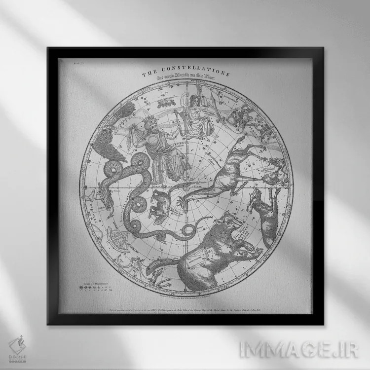 تابلو صورتهای فلکی بر زمینه سفید اثر فلوران بُدار (هنرمند فرانسوی) - نمای قابدار مشکی