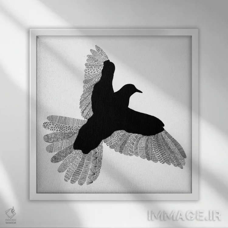 تابلو پرنده روی زمینه سفید اثر فلوران بُدار (هنرمند فرانسوی) - نمای قابدار سفید