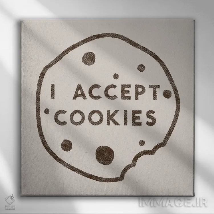 تابلو کوکیها را میپذیرم (اطلاعیه رایانهای) اثر فلوران بُدار (هنرمند فرانسوی) - نمای روبهرو روی دیوار