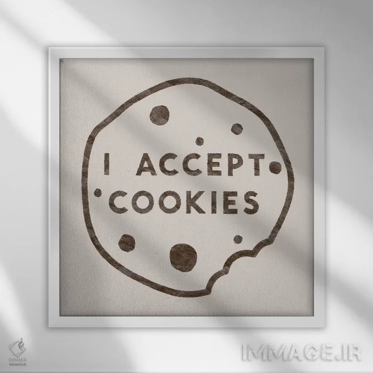 تابلو کوکیها را میپذیرم (اطلاعیه رایانهای) اثر فلوران بُدار (هنرمند فرانسوی) - نمای قابدار سفید