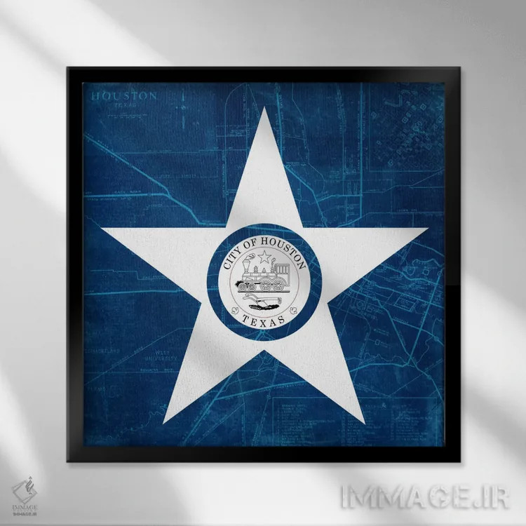 تابلو هیوستون، تگزاس (نقشهکشی جادهها) اثر آیکانواس (شرکت چاپ هنری) - نمای قابدار مشکی