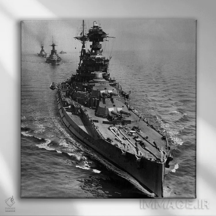 تابلو ناوگان ناوشکنهای دوران جنگ جهانی دوم (سیاه و سفید) اثر آیکانواس (شرکت چاپ هنری) - نمای روبهرو روی دیوار