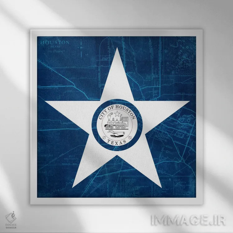 تابلو هیوستون، تگزاس (نقشهکشی جادهها) اثر آیکانواس (شرکت چاپ هنری) - نمای قابدار سفید