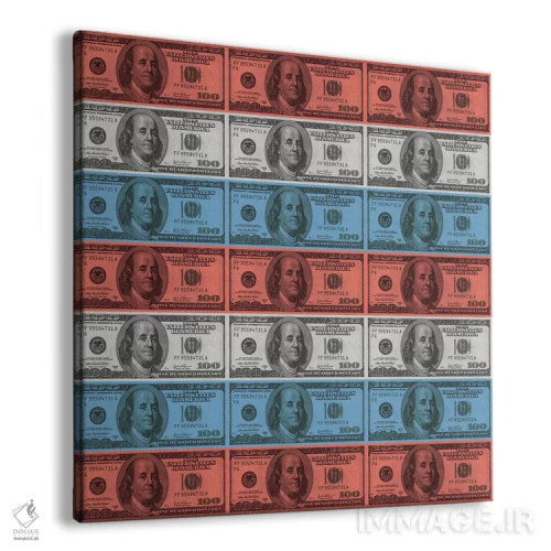 تابلو یکصد دلاری و نوارهای پرچم آمریکا اثر آیکانواس (شرکت چاپ هنری) - نمای پرسپکتیو محصول