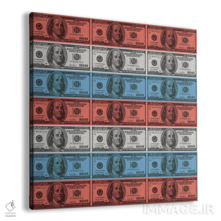 تابلو یکصد دلاری و نوارهای پرچم آمریکا اثر آیکانواس (شرکت چاپ هنری) - نمای پرسپکتیو محصول