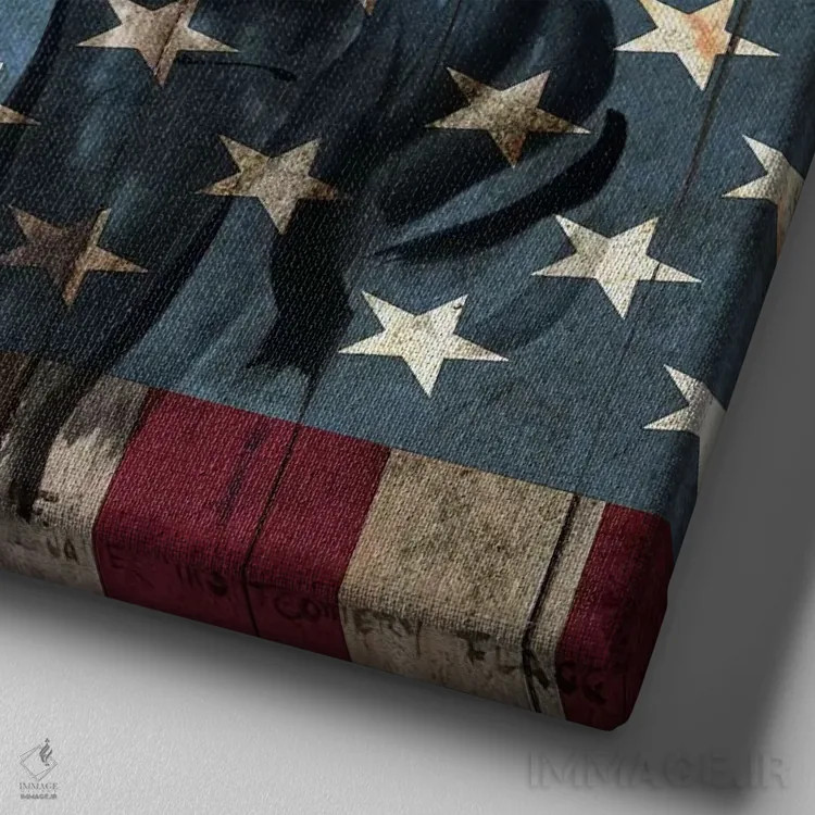 تابلو پرچم آمریکا در نمای نزدیک (پسزمینه عمو سام اثر جیمز مونتگومری فلاگ) اثر آیکانواس (شرکت چاپ هنری) - نمای نزدیک بافت بوم