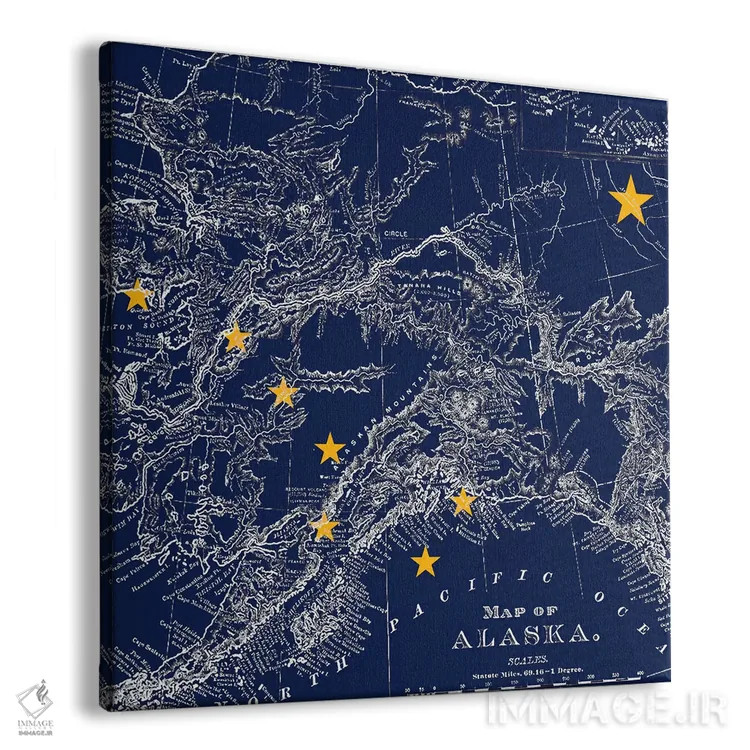 تابلو آلاسکا (نقشه قدیمی) ۱ اثر آیکانواس (شرکت چاپ هنری) - نمای پرسپکتیو محصول