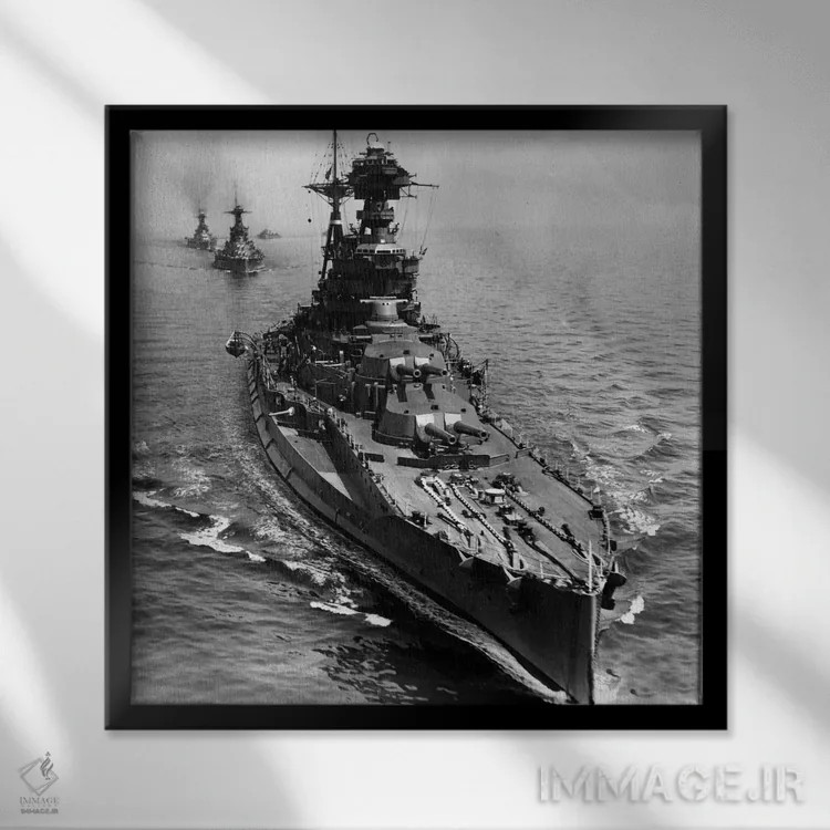 تابلو ناوگان ناوشکنهای دوران جنگ جهانی دوم (سیاه و سفید) اثر آیکانواس (شرکت چاپ هنری) - نمای قابدار مشکی