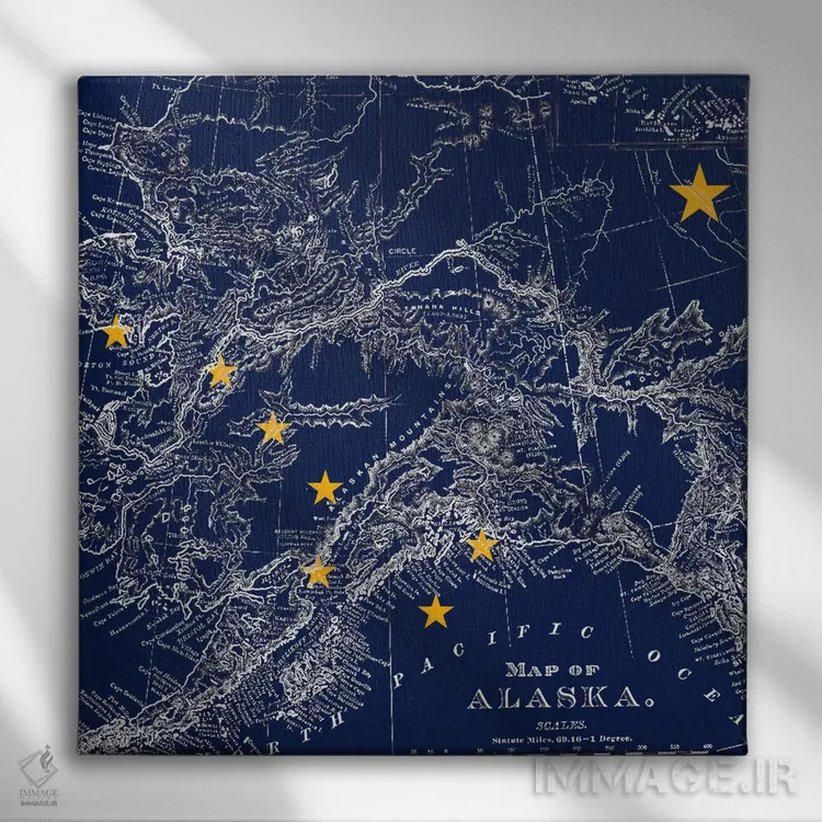 تابلو آلاسکا (نقشه قدیمی) ۱ اثر آیکانواس (شرکت چاپ هنری) - نمای روبهرو روی دیوار