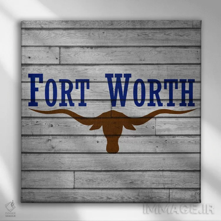 تابلو پرچم شهر فورت وورث، تگزاس روی تختهچوب اثر آیکانواس (شرکت چاپ هنری) - نمای روبهرو روی دیوار