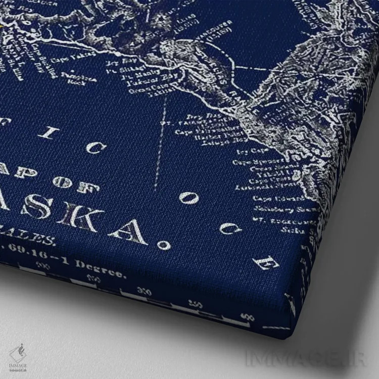 تابلو آلاسکا (نقشه قدیمی) ۱ اثر آیکانواس (شرکت چاپ هنری) - نمای نزدیک بافت بوم