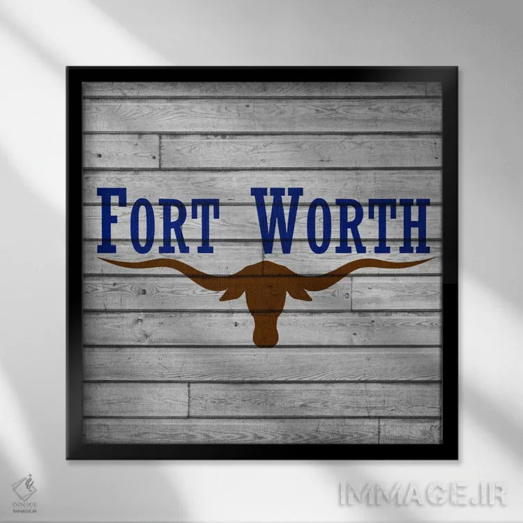 تابلو پرچم شهر فورت وورث، تگزاس روی تختهچوب اثر آیکانواس (شرکت چاپ هنری) - نمای قابدار مشکی