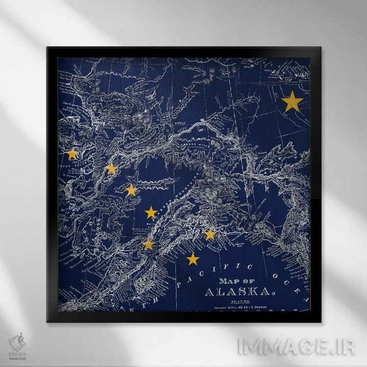 تابلو آلاسکا (نقشه قدیمی) ۱ اثر آیکانواس (شرکت چاپ هنری) - نمای قابدار مشکی