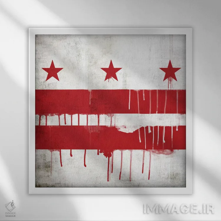 تابلو پرچم شهر واشینگتن دیسی به سبک رنگ چکه اثر آیکانواس (شرکت چاپ هنری) - نمای قابدار سفید