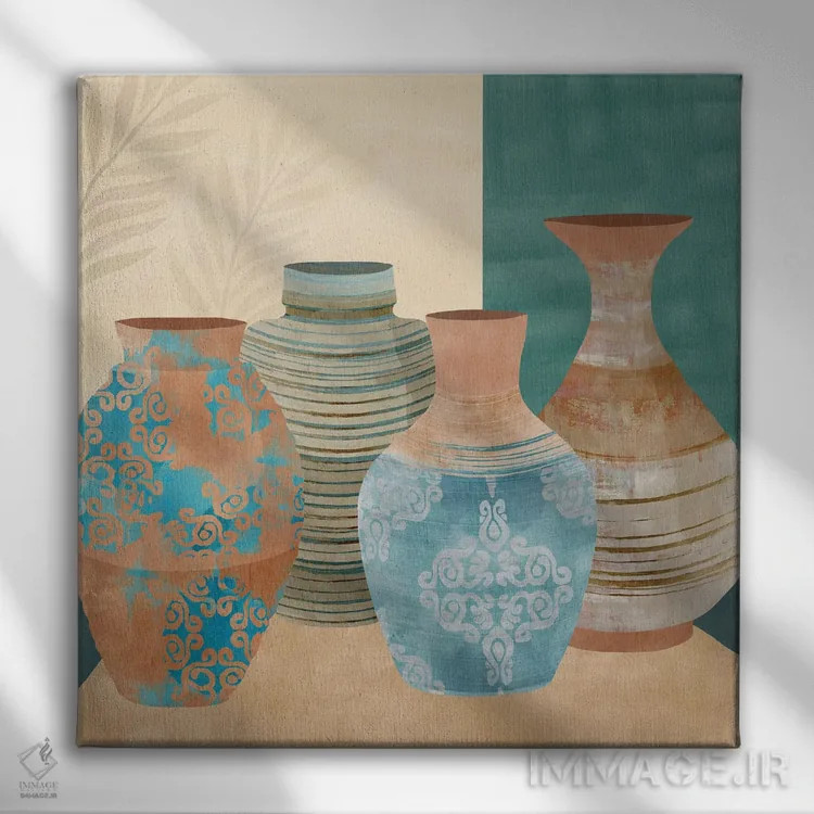تابلو ظروف سفالی ۲ اثر فلورا کوتا - نمای روبهرو روی دیوار
