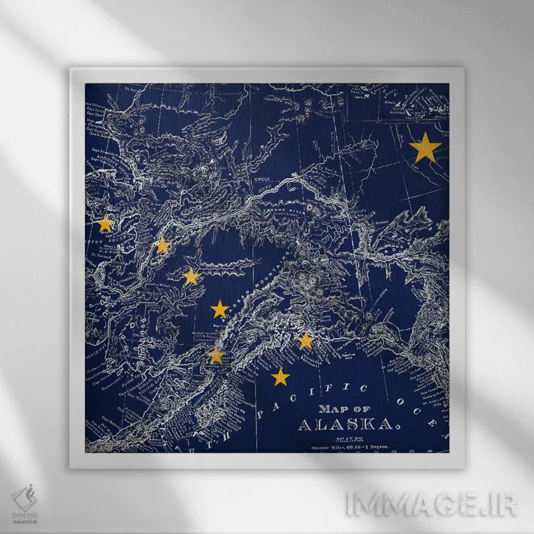 تابلو آلاسکا (نقشه قدیمی) ۱ اثر آیکانواس (شرکت چاپ هنری) - نمای قابدار سفید