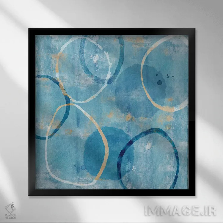 تابلو آبی شناور ۱ اثر فلورا کوتا - نمای قابدار مشکی