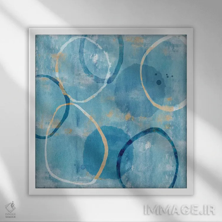 تابلو آبی شناور ۱ اثر فلورا کوتا - نمای قابدار سفید