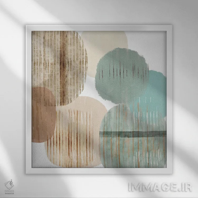 تابلو هماهنگی سبزآبی ۳ اثر فلورا کوتا - نمای قابدار سفید
