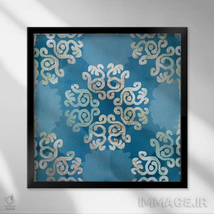 تابلو کاشی آبی سلطنتی ۱ اثر فلورا کوتا - نمای قابدار مشکی