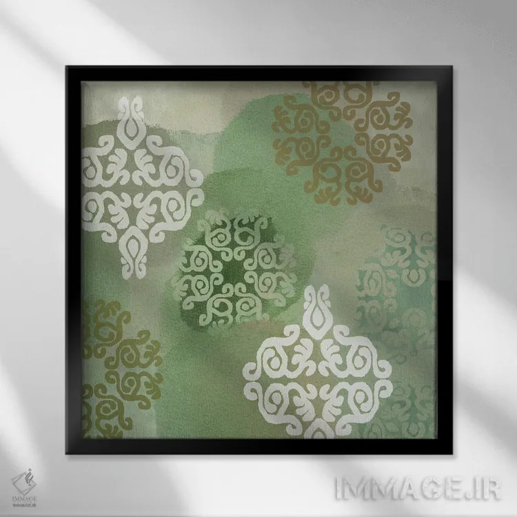 تابلو دکور مراکشی سبز ۱ اثر فلورا کوتا - نمای قابدار مشکی