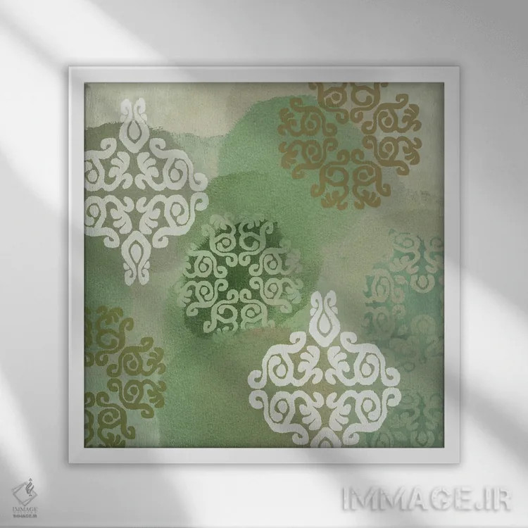 تابلو دکور مراکشی سبز ۱ اثر فلورا کوتا - نمای قابدار سفید