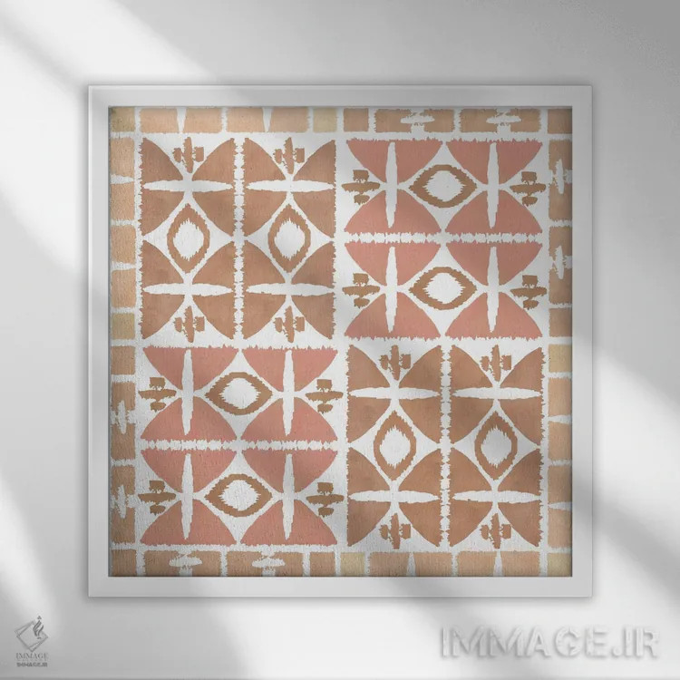 تابلو هندسی خاکی ۴ اثر فلورا کوتا - نمای قابدار سفید