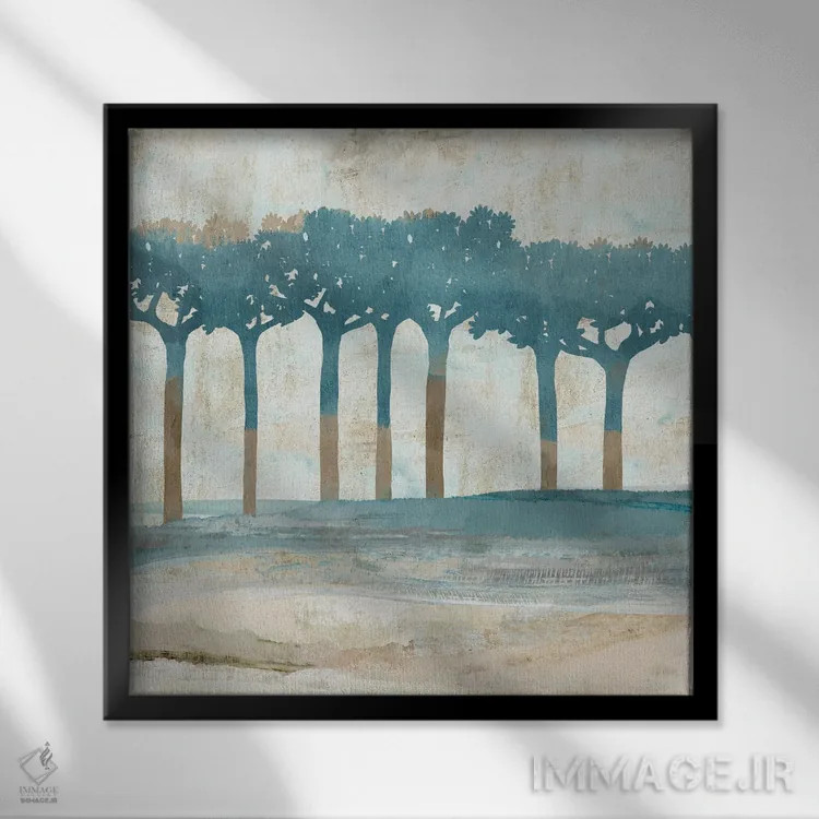 تابلو درختان در غروب ۳ اثر فلورا کوتا - نمای قابدار مشکی