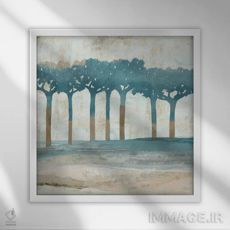 تابلو درختان در غروب ۳ اثر فلورا کوتا - نمای قابدار سفید