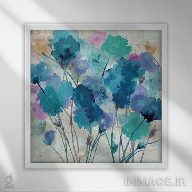 تابلو بنفشههای وحشی ۱ اثر فلورا کوتا - نمای قابدار سفید