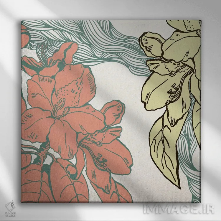 تابلو گلها (قرمز و زرد و سبز) اثر فایو بای فایو کالکتیو - نمای روبهرو روی دیوار