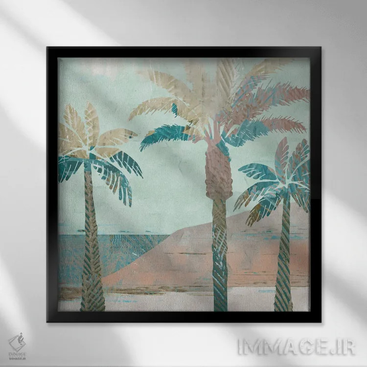 تابلو نخلهای رترو III اثر فلورا کوتا - نمای قابدار مشکی