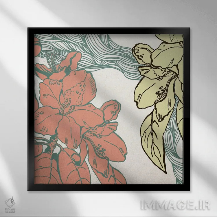 تابلو گلها (قرمز و زرد و سبز) اثر فایو بای فایو کالکتیو - نمای قابدار مشکی