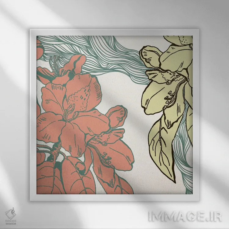 تابلو گلها (قرمز و زرد و سبز) اثر فایو بای فایو کالکتیو - نمای قابدار سفید