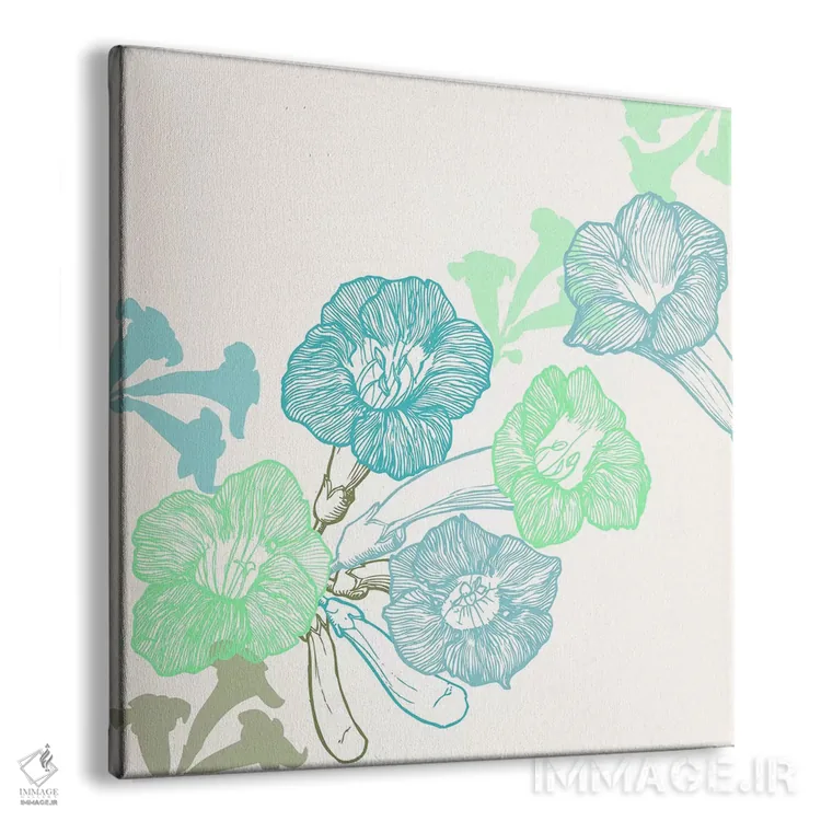 تابلو بنفشهها و برگها (سبز و آبی) اثر فایو بای فایو کالکتیو - نمای پرسپکتیو محصول