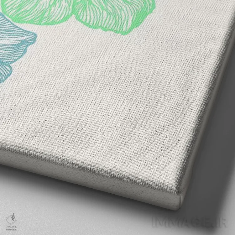 تابلو بنفشهها و برگها (سبز و آبی) اثر فایو بای فایو کالکتیو - نمای نزدیک بافت بوم